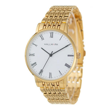 Hallmark MensGold Mesh White Dial Watch | Time Watch Specialists